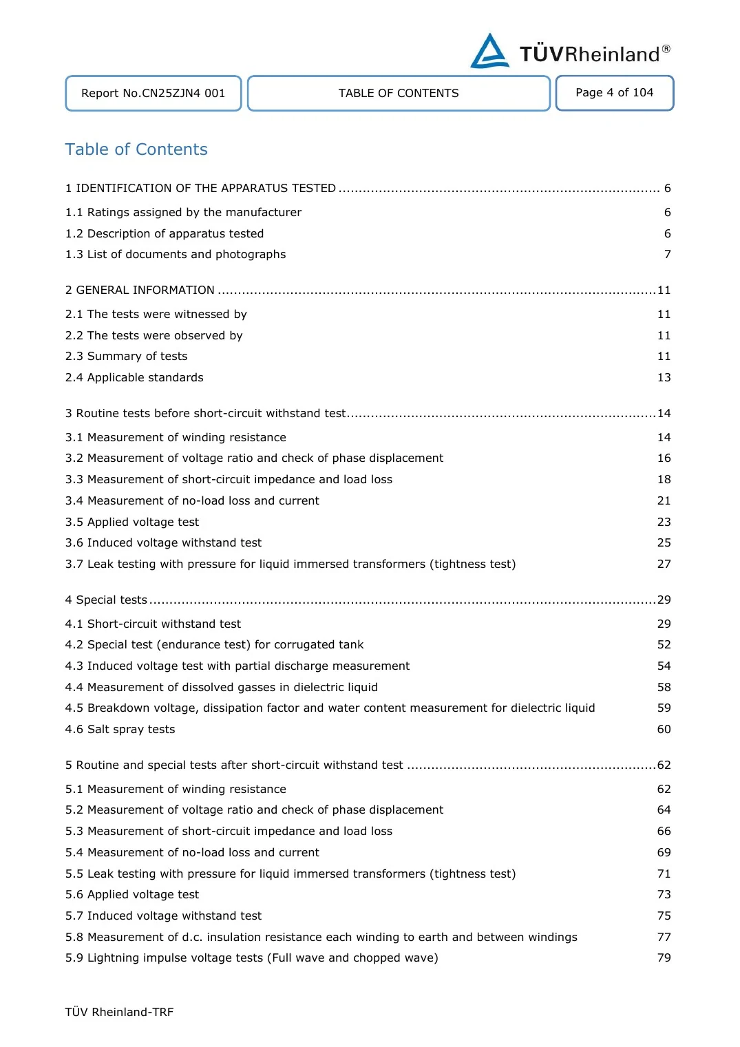 1600 kVA 22 kV Complete Type Test Report key page 2