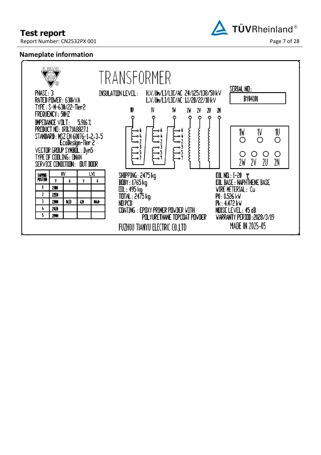 630 kVA Tier 2 Efficiency Test Report key page 4